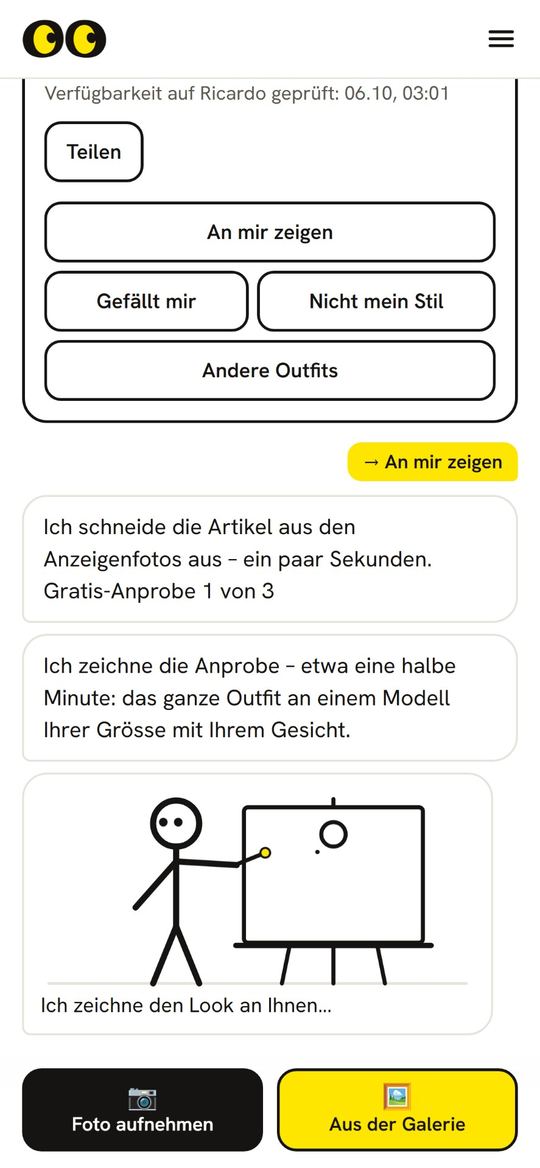 Lookli schneidet die Teile aus und zeichnet dann das Outfit.