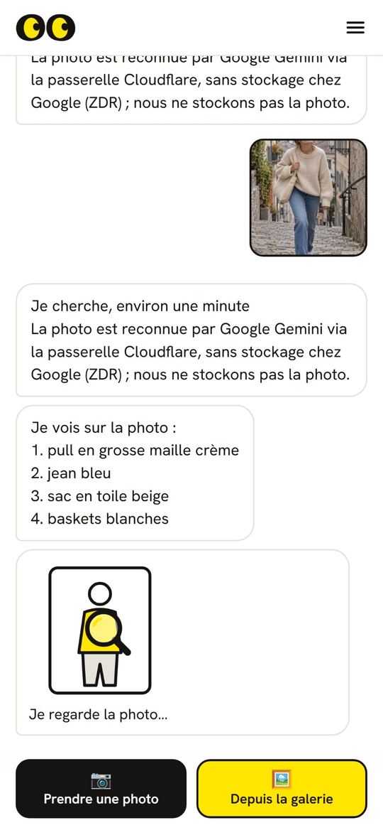Photo envoyée (image générée pour l'exemple) et pièces reconnues.